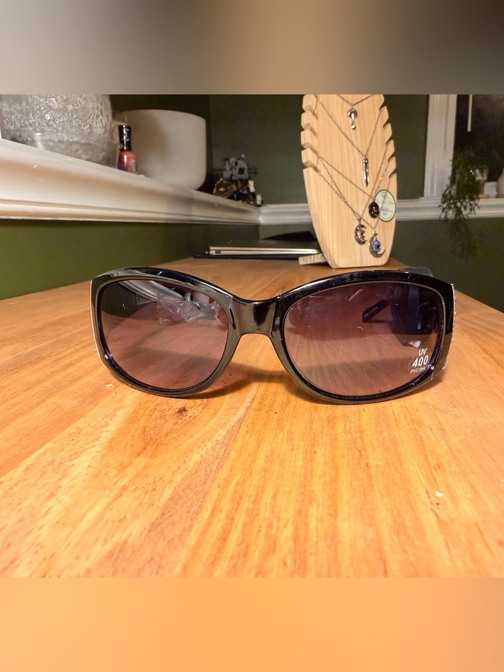 Black Women's Sunglasses with Rhinestone Accent - Picture 2 of 3